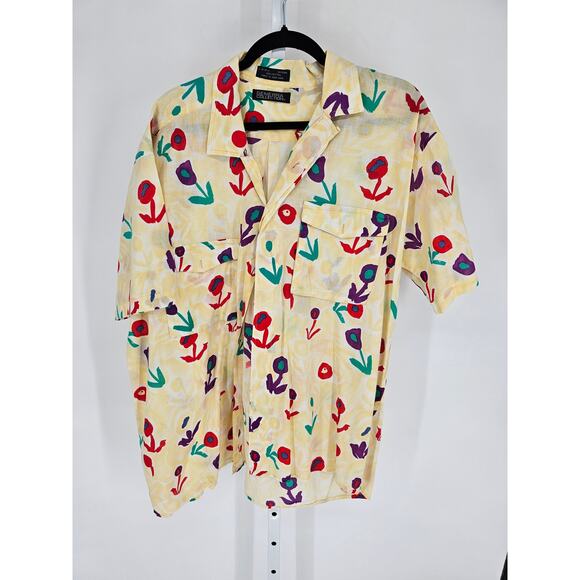 Vtg 1970s Generra Collection Mens L Short Sleeve Button Up Shirt Bright Floral - Picture 1 of 4